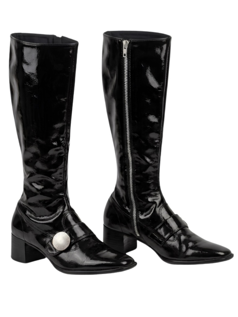 Vintage 1970s Black Patent Go-Go Boots - Size 9 - Picture 4 of 16